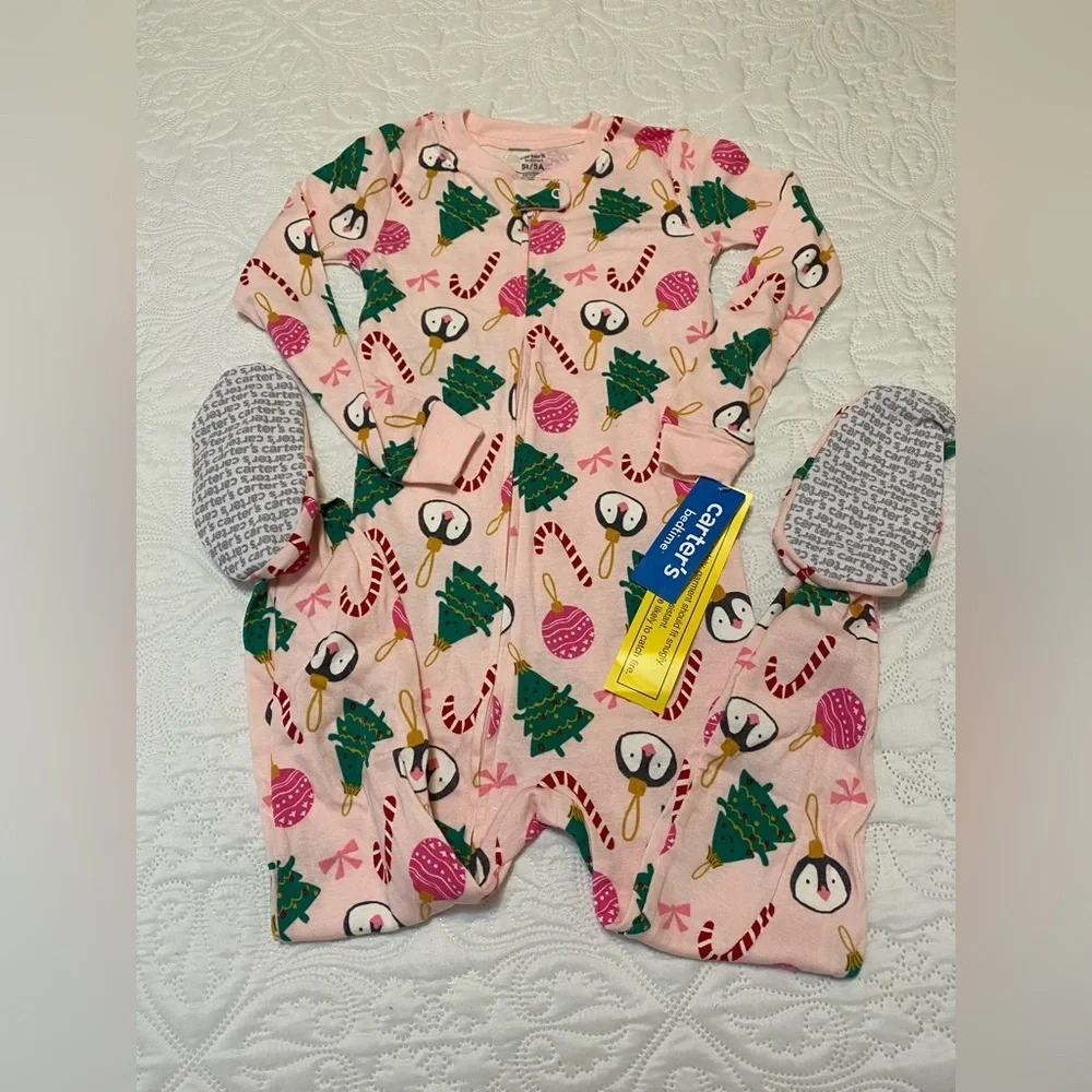 Carter's Pink Festive Penguin and Tree Footie